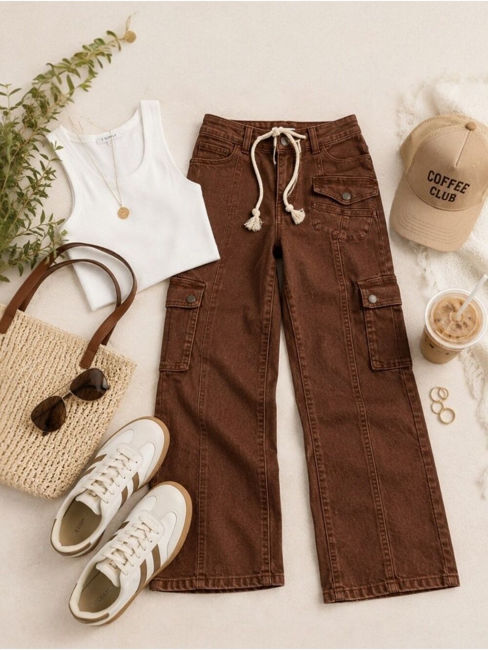 Risen Coffee Brown High Rise Cargo Straight Leg Utility Jeans Size 15 NWT - Picture 5 of 13